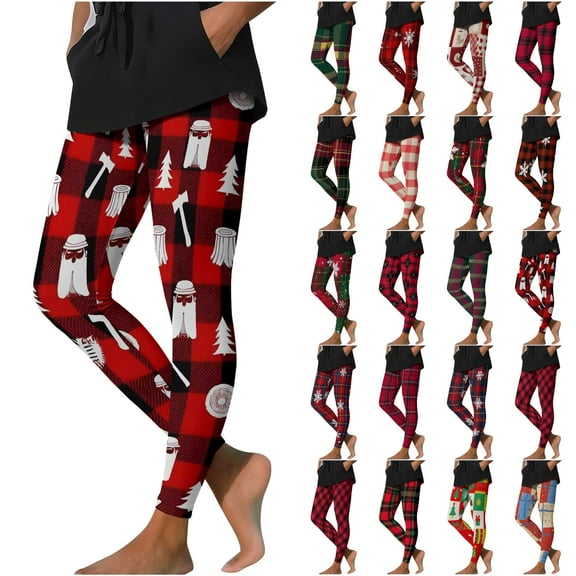 oelaio Womens Christmas Leggings Novelty Holiday Tights Funny Cute Xmas Print Casual Yoga Pants Buttery Soft Ankle Length Milk Silk Legging Multicolor XXL