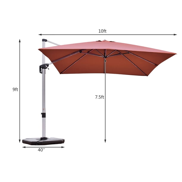 costway 10ft square patio offset cantilever umbrella 360 degree tilt Costway 10Ft Square Patio Offset Cantilever Umbrella 360 Degree Tilt  Aluminum Brick Red