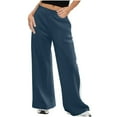thumbnail image 2 of Coorders Women Fleece High Waist Joggers with Pockets, Casual Women's Wide Leg Sweatpants,Women's Size Navy,Size XL, 2 of 7