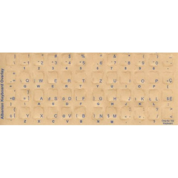 Albanian Keyboard Stickers with Blue Characters for White Computer Keyboard