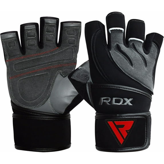 RDX Weight Lifting Gloves for Gym Workout – Cowhide Leather, Long Wrist Support with Anti Slip Palm Protection – Great Grip for Fitness, Bodybuilding, Powerlifting, Strength Training & Exercise