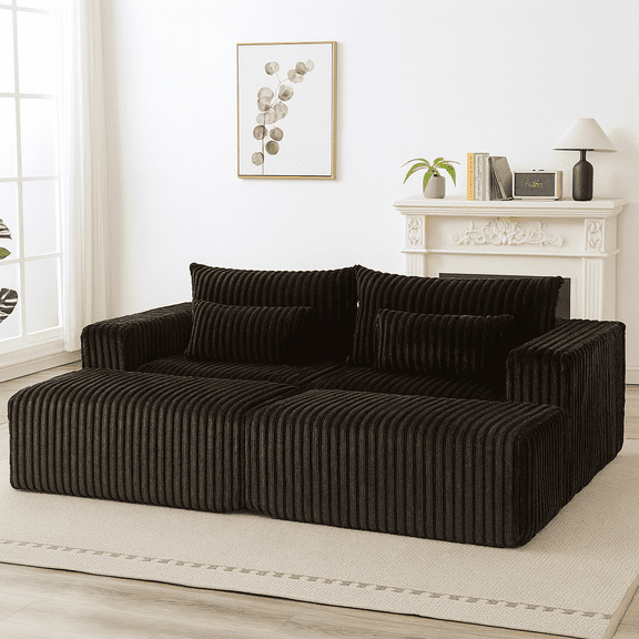 87" Oversized Sectional Lounge Chaise,No Assembly Required,Cloud Plush Loveseat with two Removable Footstool,Fluffy Modern Sleeper Chair for Indoor Living Room Bedroom