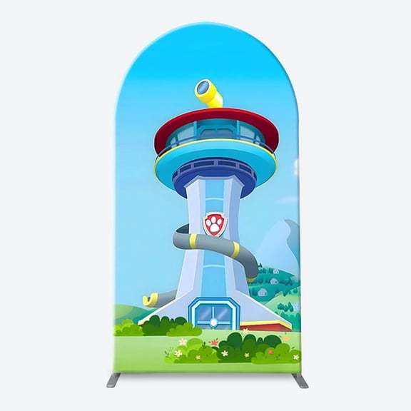 2.6x6ft Puppy Rescue Tower Arch Backdrop Boy Birthday Party Baby Shower Photography Background Decoration
