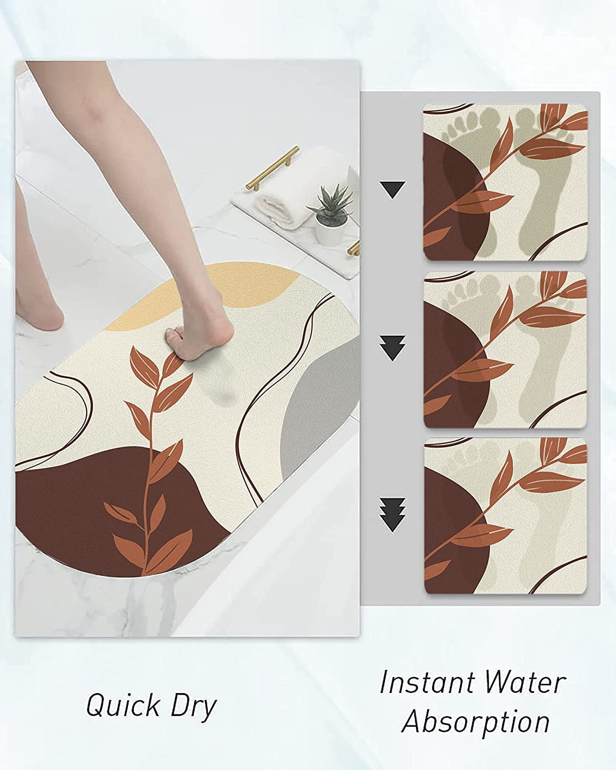 Mid Century Modern Diatomaceous Earth Bath Mat - Abstract Boho Rubber Non Slip Quick Dry Super Absorbent Washable Aesthetic Art Bathroom Rugs Fit Under Door（Oval,48×24 inch）