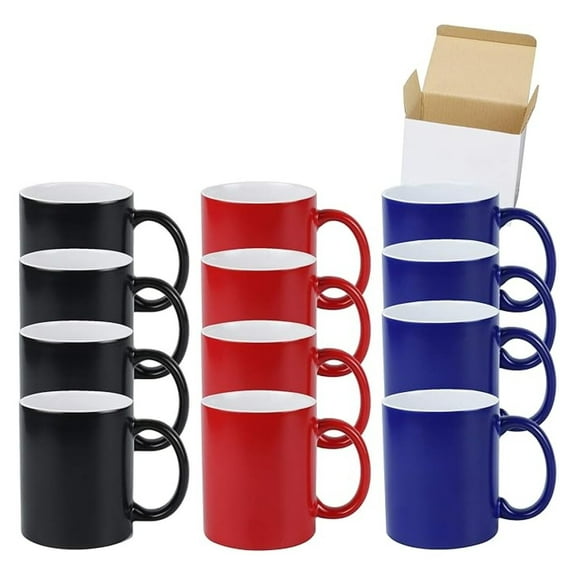 11oz Color Changeable Sublimation Mug 3 Assorted Colors of Black, Blue and Red, Packed in White Box, Case of 12