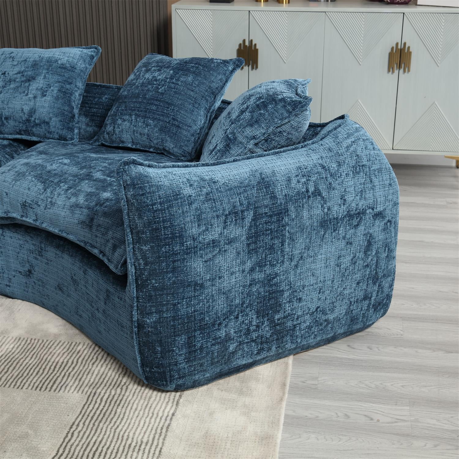 Demi Bonn 125" Modern Modular U-Shaped Sectional Sofa, Spacious 5-Seat Chenille Fabric Couch with Plush Pillows for Living Room, Minimalist Cloud-Style, Blue