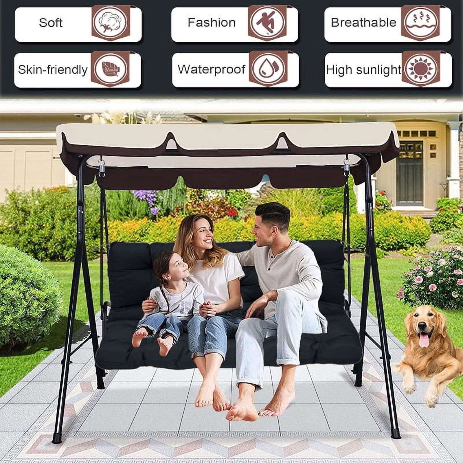 Replacement Cushions for Swing, Waterproof Porch Swing Cushion, 2-3 Seat Outdoor Bench Cushion with Backrest for Patio Furniture Garden Porch Loveseat Glider Pad (Black 70*40in)