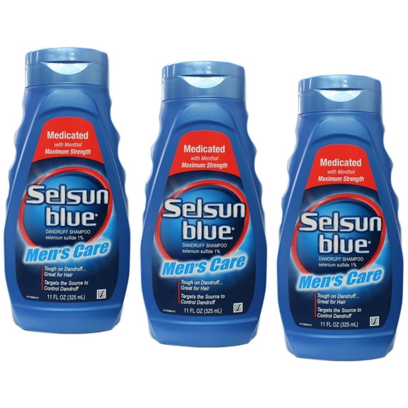 "3 Pack Selsun Blue Medicated Maximum Strength Dandruff Shampoo Men's Care, 11 Ounce each"