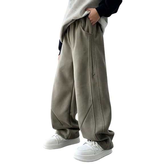Boys Baggy Sweatpants Wide Leg Open Bottom Casual Sweat Pants Elastic Waist Athletic Joggers Pants Pocket Fall Preppy Clothes