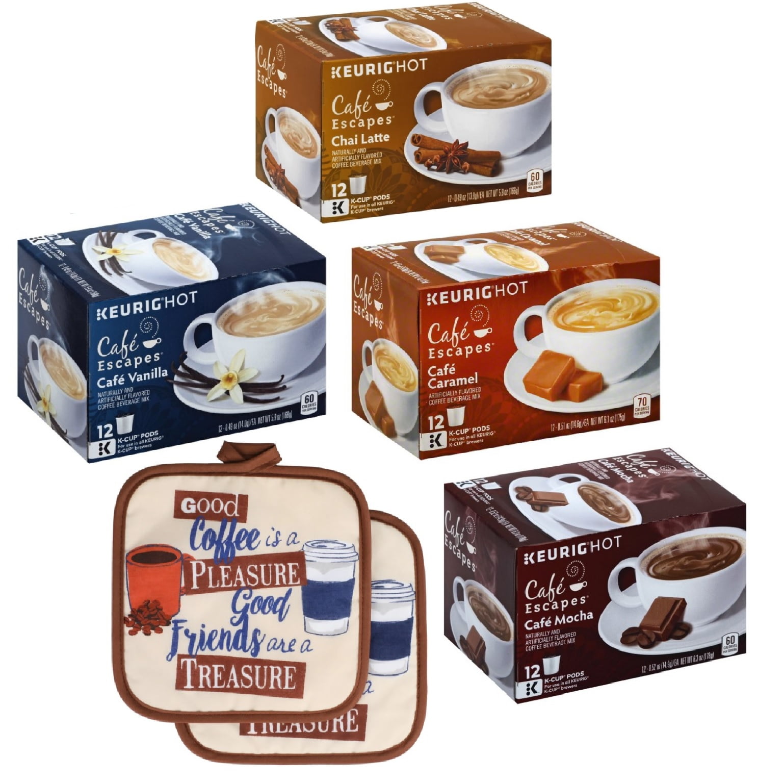 Café Escapes Single Pod KCup Variety Pack Includes Chai Latte, Vanilla