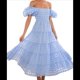 thumbnail image 2 of Vestidos Largos de Mujer con Escote Cuadrado, Corta Abullonada y Fruncido, Corte A, con y Fruncido. Azul S, 2 of 10