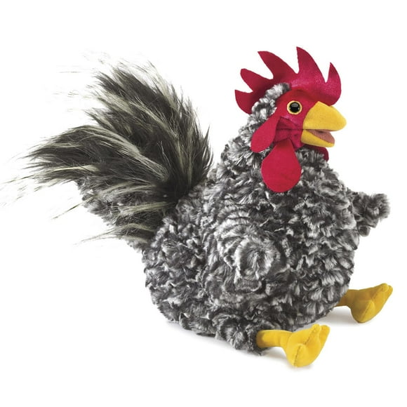 Marioneta de mano Folkmanis Barred Rock Rooster, negro, blanco y rojo