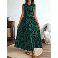 thumbnail image 4 of Vestido Maxi Floral de Verano para Mujer, Cuello Abotonado, Cintura Anudada, Volantes Escalonados, Sin Mangas, Estilo Bohemio, Verde L, 4 of 9