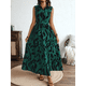 thumbnail image 4 of Vestido Maxi Floral de Verano para Mujer, Cuello Abotonado, Cintura Anudada, Volantes Escalonados, Sin Mangas, Estilo Bohemio, Verde L, 4 of 9
