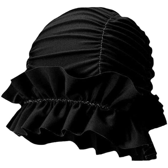 Yvsxxv 1 Black Pleated Nylon Swim Caps Elastic Anti-slip Ear-protecting Bathing Cap for Water Sports
