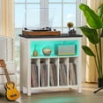 thumbnail image 3 of Large Record Player Stand with Charging Station & LED Lights, White Vinyl Record Storage Table Holds up to 230 Albums, Turntable Stand with Display Shelf for Music Room Bedroom Living Room, 3 of 16