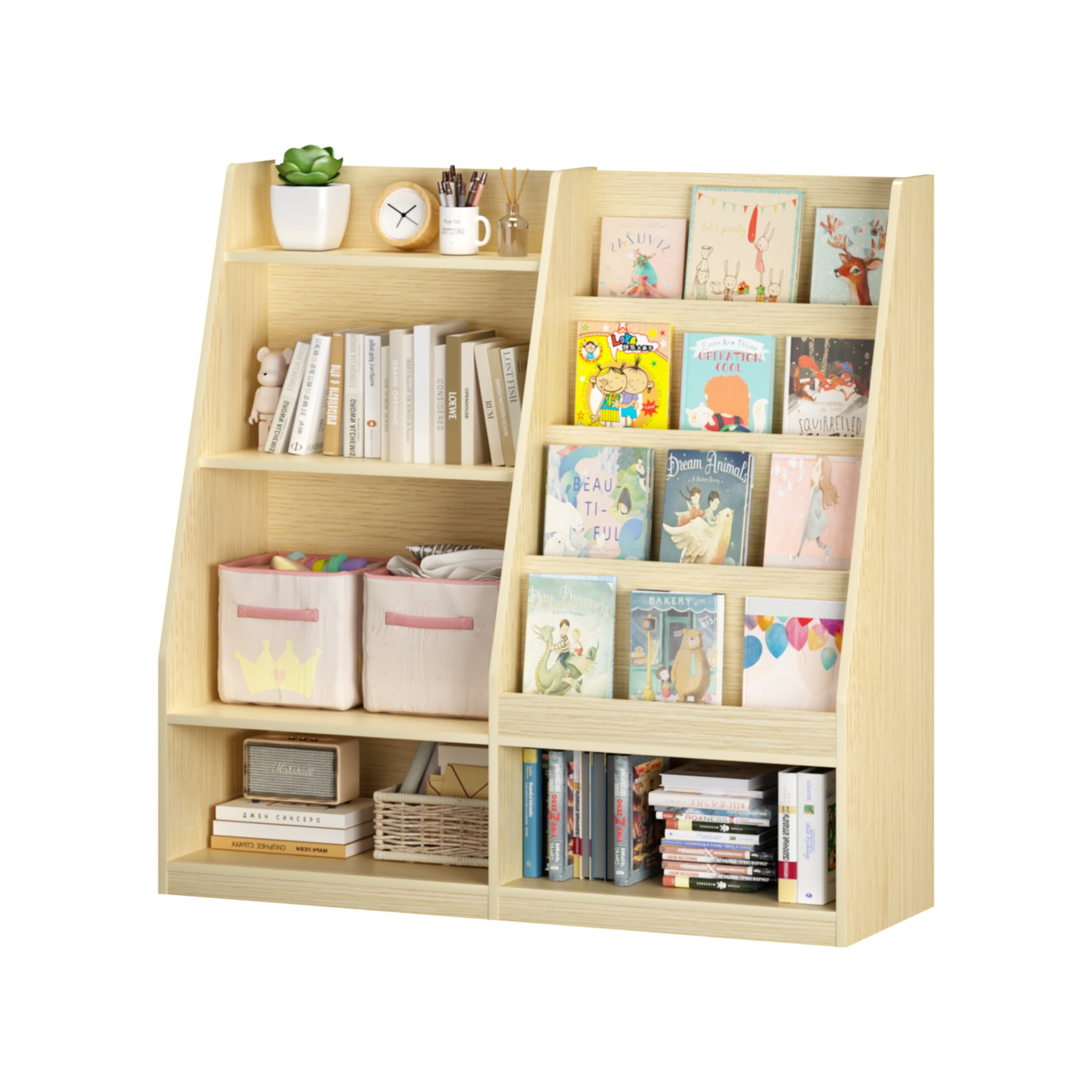 Noble House Kids Bookshelf, Toy Storage Organizer, 4-Tier Wooden Bookcase Display Stand, Kids Room, Playroom, Natural