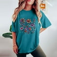 thumbnail image 4 of LEBONYARD Crew Neck T Shirts for Women,Women's Fashion Summer Round Neck Drop Sleeves Leisure Short Sleeve Flower Printing Tops Blue XXL, 4 of 7