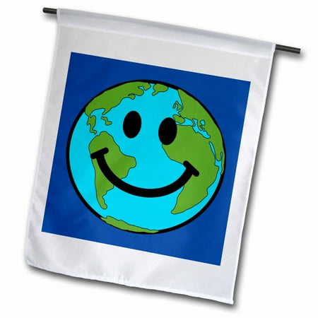 Eco Friendly Garden - 3dRose Planet Earth Smiley Face - Happy World Globe Earth day - Smilie for Peace Eco friendly green symbol - Garden Flag, 12 by 18-inch