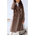 thumbnail image 3 of sicmoss Women's Khaki Double Breasted Wool Overcoat, Lapel Long Winter with Pockets, 3 of 7
