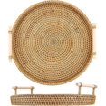 thumbnail image 5 of Round Rattan Serving Tray with Handles Wicker Tray Coffee Table Decorative Tray Hand Woven Serving Basket Ottoman Trays for Fruit Bread Parties Breakfast, 5 of 5