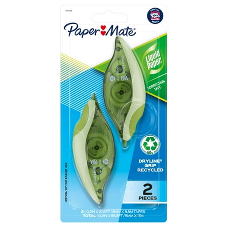 Paper Mate Liquid Paper DryLine Grip White Correction Tape, 2 Count