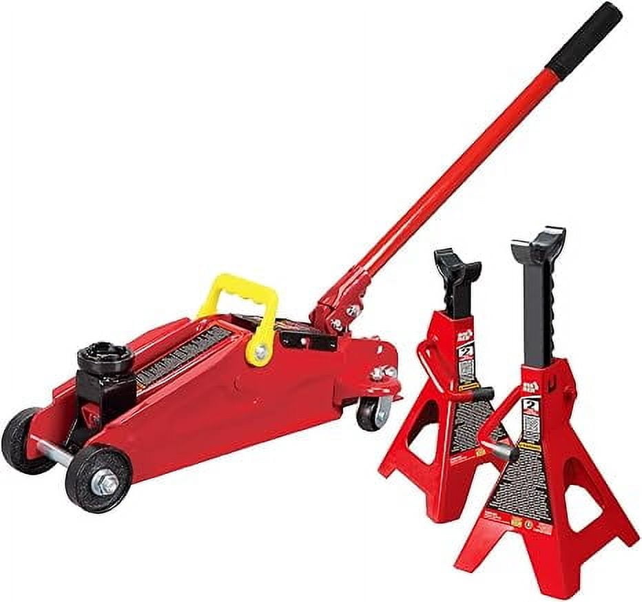 BIG RED T82001 Torin Hydraulic Trolley Service/Floor Jack Combo with 2 Jack Stands, 2 Ton (4,000 lb) Capacity, Red
