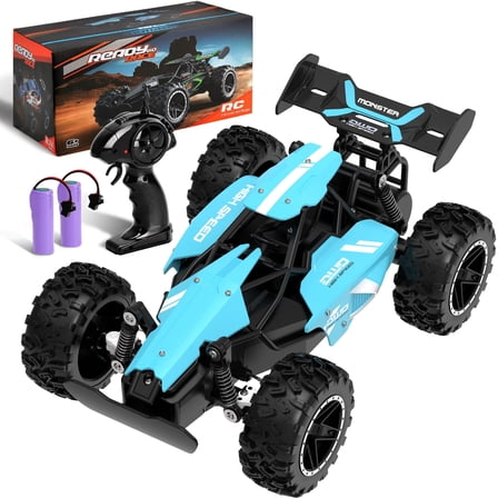 Kivdit Remote Control Car,1:18 Scale High Speed RC Cars for Kids,20KM/H Off Road RC Truck with 2 Batteries,Toy Gifts for Boys Girls,Blue