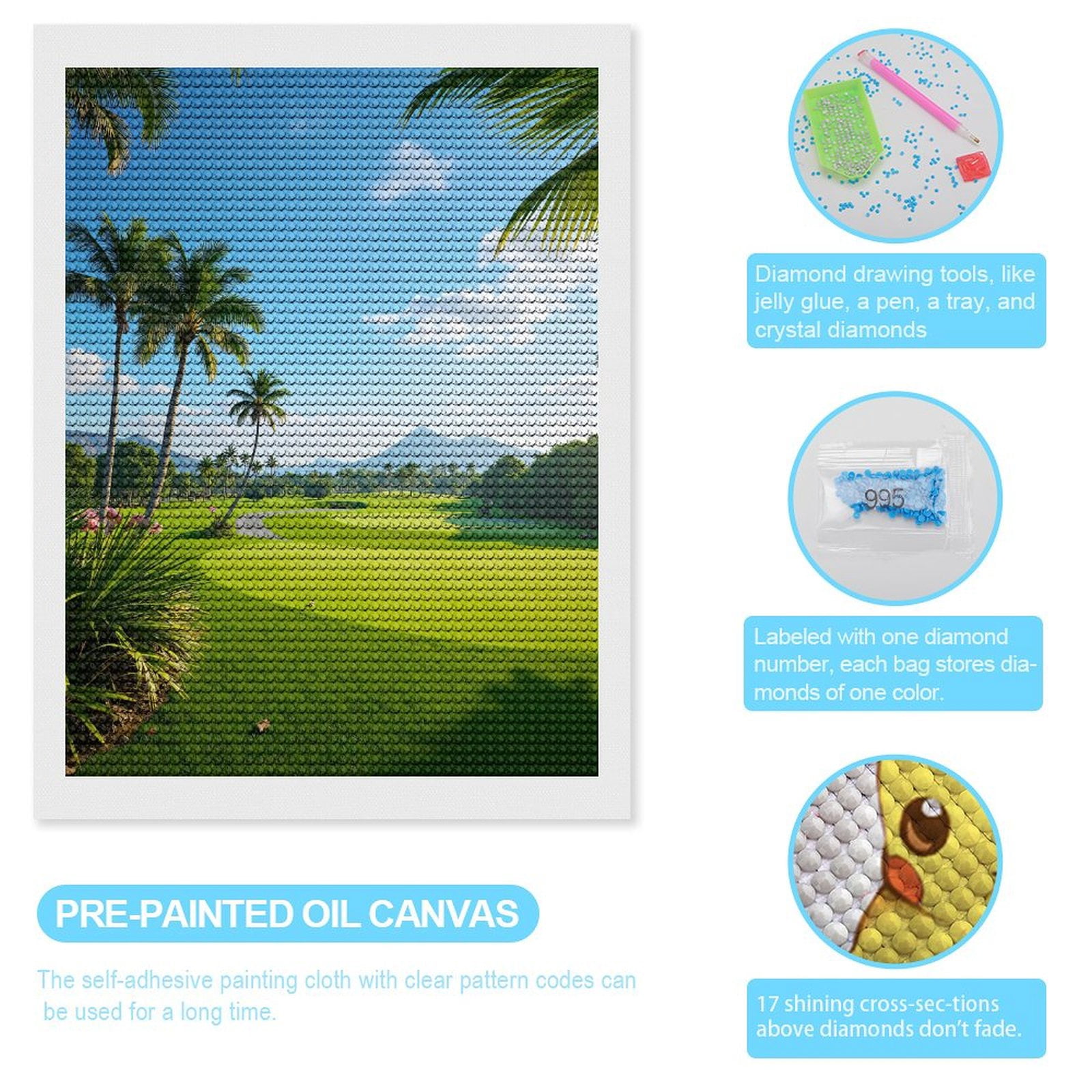 Diamond Art Kits for Adults, Golf Course Tropical Landscape Vista 5D Diamond Painting Kits for Adults Beginners, DIY Full Drill Diamond Painting, Gem Art and Crafts 12x16