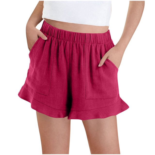 ShomPort Girls Summer Shorts Casual Baggy Trendy Ruffle Hem Short Pants Elastic Waist Drawstring Comfy Shorts