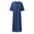 thumbnail image 4 of B91xZ Robes pour Femmes 2024 Invité de Mariage Décontracté Basique Confortable Manches Courtes Évasée Ligne A Midi Longue Robe maxi, Marine S, 4 of 5