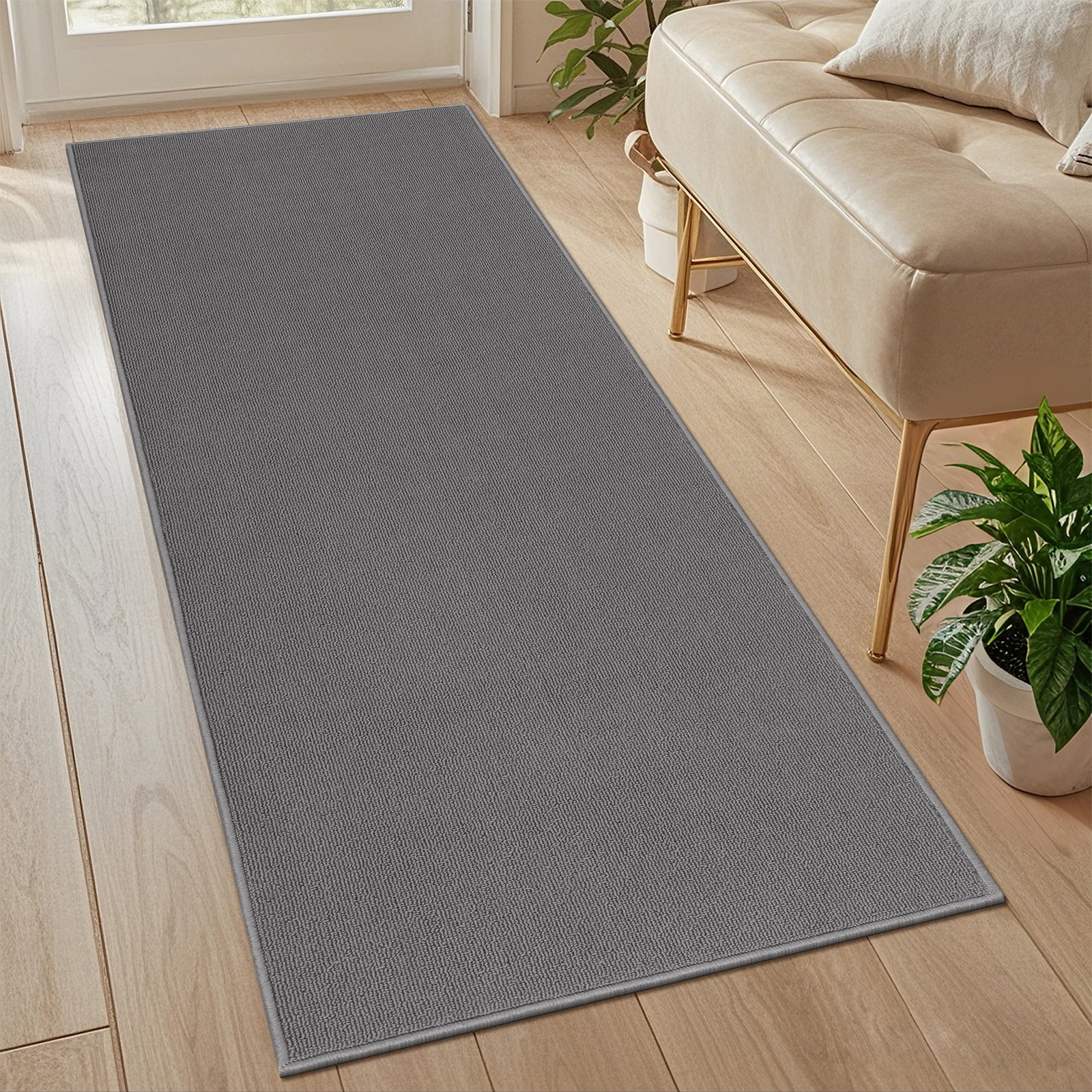 MeyJey 2'x6' Runner Rug Non Slip Washable Farmhouse Hallway Rug for Kitchen/Laundry Room, Gray