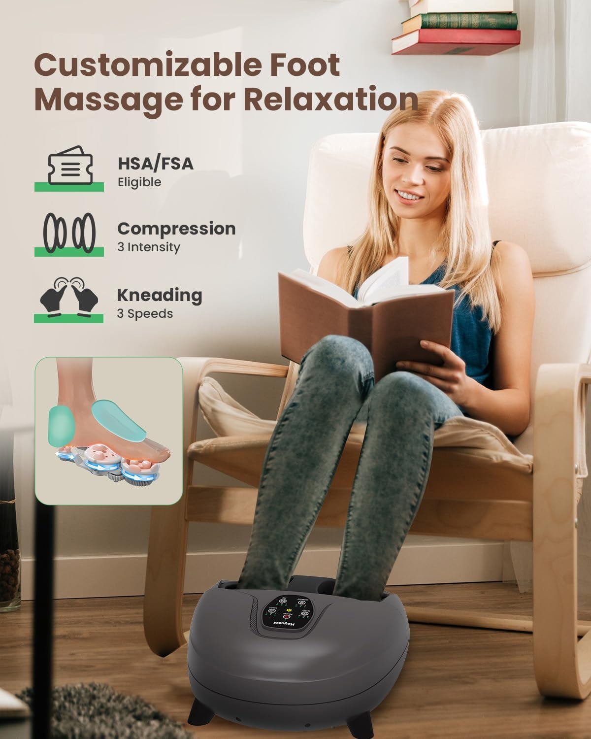 2026 Upgrade  Eligible HSA Foot Massager, Shiatsu  with Heat and Compression for Plantar Fasciitis Neuropathy