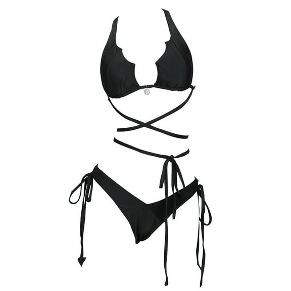 MEOWCOS Women's Gothic Bat Style Black Two-Piece Swimsuit, S