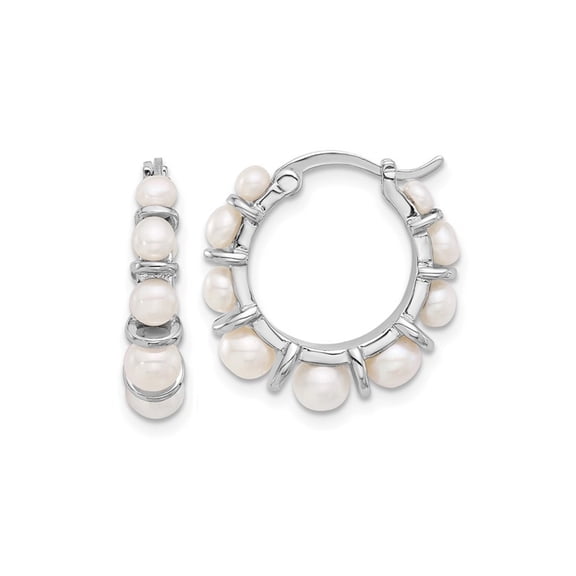 White Freshwater Cultured Pearl Hoop Earrings in Sterling Silver