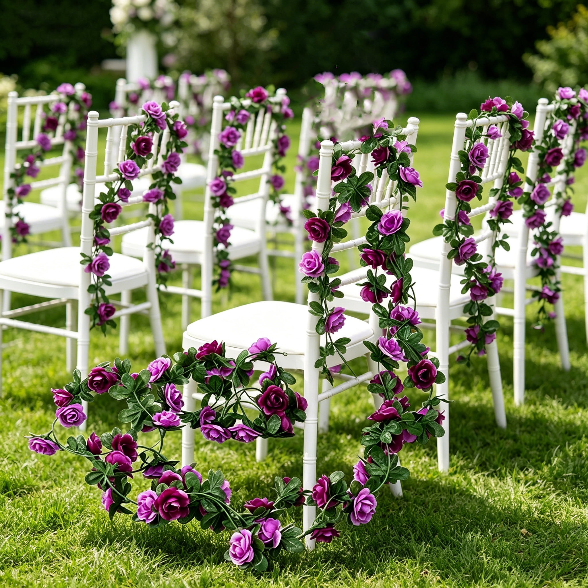 TETOU 6pcs Flower Garlands Artificial Rose Vine Flowers with Leaves 66ft Hanging Roses Vine for Room Wedding Birthday Christmas Wall Decor(Purple)