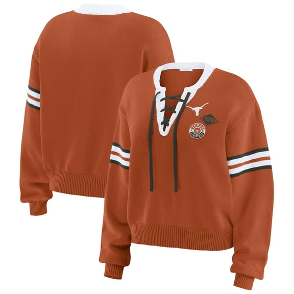 Women's WEAR by Erin Andrews Texas Orange Texas Longhorns Lace-Up Pullover Sweater