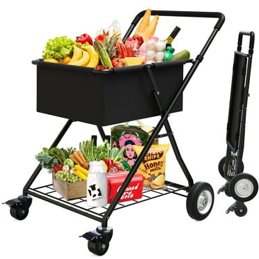 RAXSINYER Folding Shopping Cart with Wheels, Waterproof Liner, Black, 1 Count