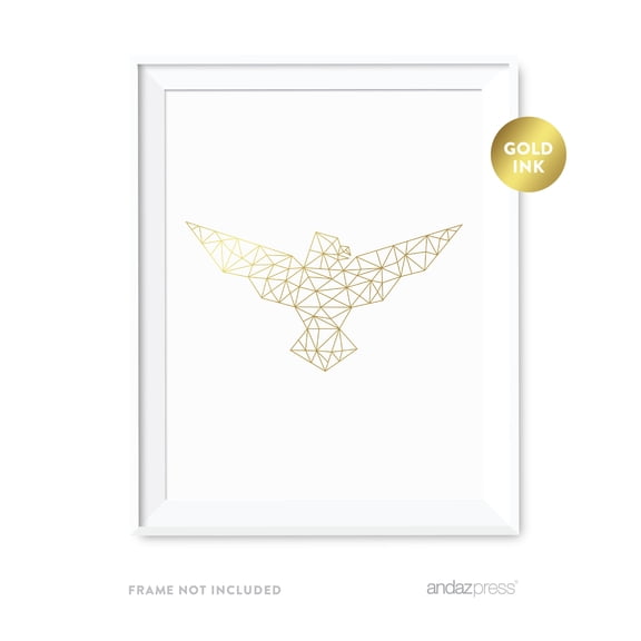 Eagle Geometric Animal Origami Wall Art Metallic Gold Ink Print