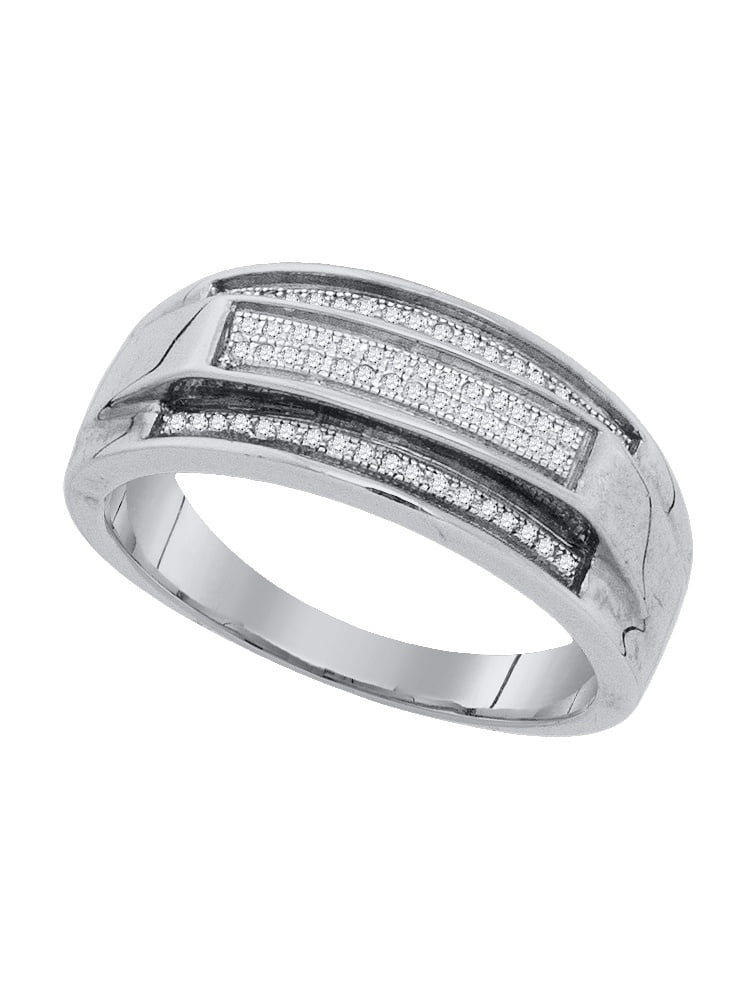 Jawa Jewelers 925 Sterling Silver Micro Pave Cubic Zirconia CZ Mens Fashion Ring Band