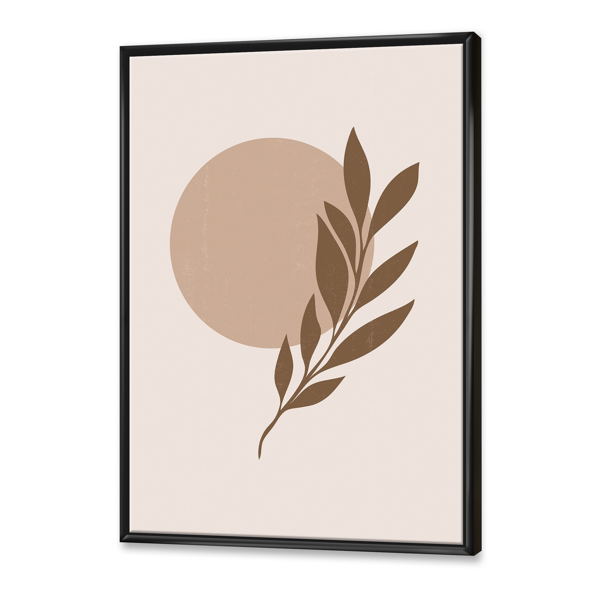 Designart 'Abstract Terracotta Moon and Sun With Tropical Leaf' Modern Framed Canvas Wall Art Print