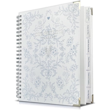 Wedding Planner Book and Organizer | Bridal Wedding Planner Book with Countdown Calendar & Checklists | A Thoughtful Engagement Gifts for Couples, Blue & White Floral