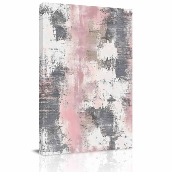 Canvas Wall Art, Pink Grey Abstract Framed Canvas Prints for Bedroom Bathroom, Modern Minimalist Smear Art Gallery Wrapped Wall Decor for Home Office, Gifts, 11"x14" Ship Next Day