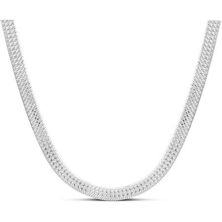 Sterling Silver Rhodium-Plated 080-Gauge Diamond-Cut Glitz Herringbone Necklace, 18