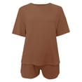 thumbnail image 4 of Matching Sets Women Clothing Shorts Sleeve Crew Neck Top and Shorts Going Out Outfits,Brown,2XL, 4 of 4