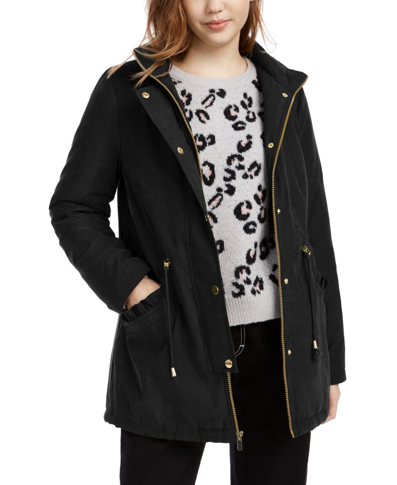 Celebrity Pink Juniors&#8217; Faux-Fur Trim Hooded Parka Coats, Black, Small - image 3 of 4