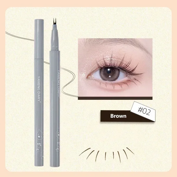 Delineador de ojos líquido con doble punta bifurcada, lápiz para pestañas inferiores, ultrafino, 2 puntas de horquilla, lápiz para cejas resistente al agua, gusano de seda tumbado, cosméticos