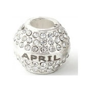 Sexy Sparkles Rhinestones April Birthday Birthstone With Month Engraved on Charms for Snake Chain Charm Bracelet Fits Pandora & Troll Chains- Zink Metal Alloy