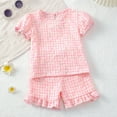 thumbnail image 2 of KPOPLK Baby Girl Birthday Outfit Letters Bow Embroidery Short Sleeve Shirts Elastic Waist Shorts Birthday Summer Clothes(Pink_1,18-24 Months), 2 of 9