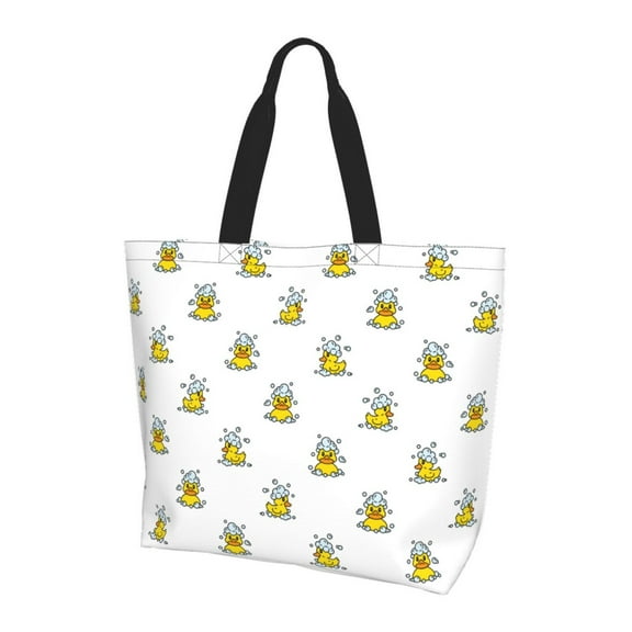 Kuqiui Rubber Duck Showe Print Tote Bag,Zipper Tote Bag for Women,Tote Bag Inner Pocket Pattern Lightweight Daily Bag Book Bag